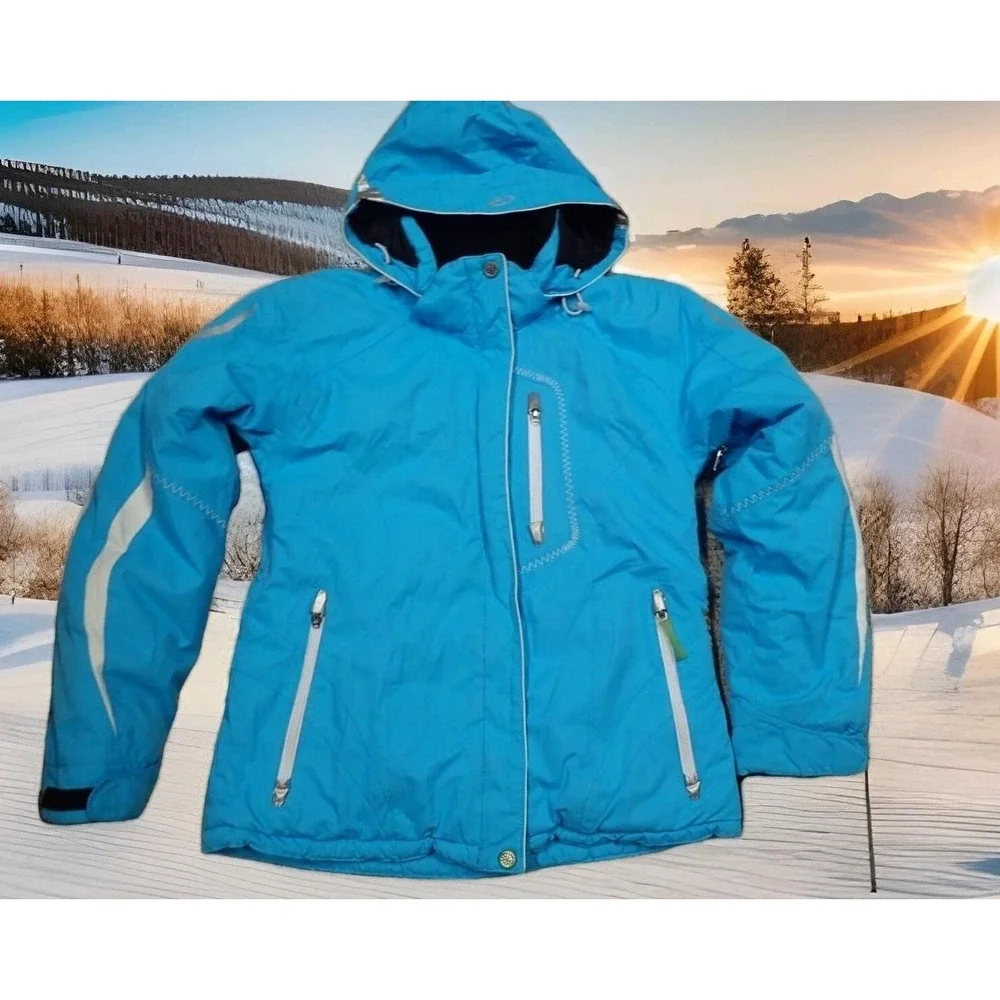 Obermeyer Ski Jacket Juniors 14 Turquoise Blue Good Insulated Hooded Winter Coat